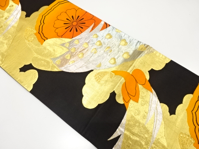 JAPANESE KIMONO / ANTIQUE FUKURO OBI / SILK / WOVEN PEACOCK & FLOWER